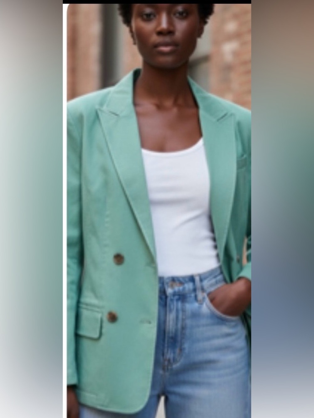 Lands’ End Fairycore Mint Green Cottagecore Denim Blazer Jacket - Picture 2 of 10